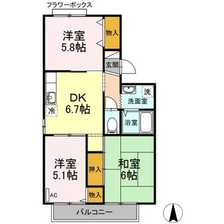 セジュール紫水 B棟【2階】の間取り