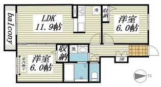 シャルール【1階】の間取り