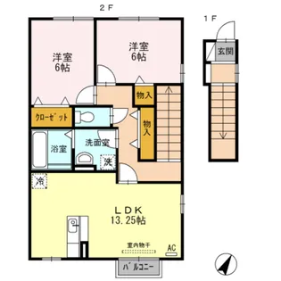 ブランズ開A・B棟【2階】の間取り