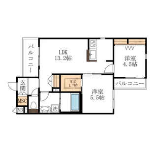 Grace court西棟【2階】の間取り