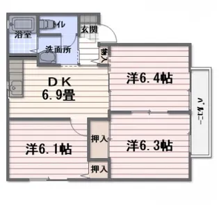 ディアス元岡 1番館【1階】の間取り