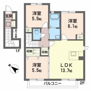 アムールコートIIB【2階】の間取り