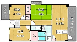 プレザント枚方【3階】の間取り