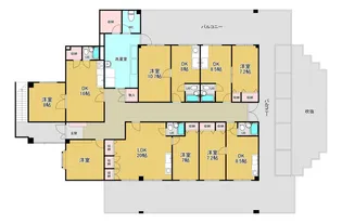 福祉施設や社員寮に適した、5世帯プラスαの大型集合住宅【2階】の間取り