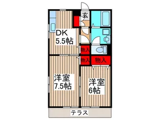狭山市柏原 築浅 ペット可 2DK【1階】の間取り