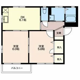 ディアスイースト B【2階】の間取り