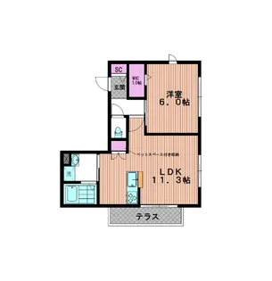 メゾンデフルールII【1階】の間取り