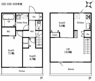 ハーミットクラブハウス横浜簑沢【2階】の間取り