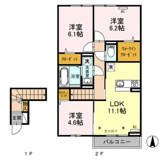グレースコート B【2階】の間取り