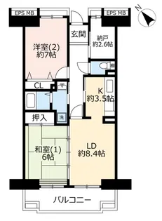 URコンフォール永田東【7階】の間取り