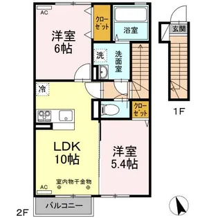 酒田市本町 Droom ソシア・セレビィ【2LDK】【2階】の間取り