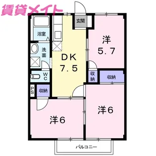 シティハイツさざらいD【2階】の間取り