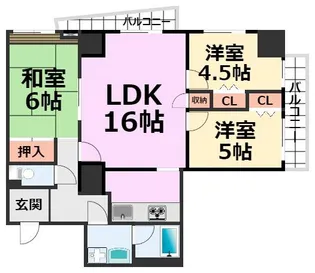 アミング潮江イースト15-3号棟【11階】の間取り