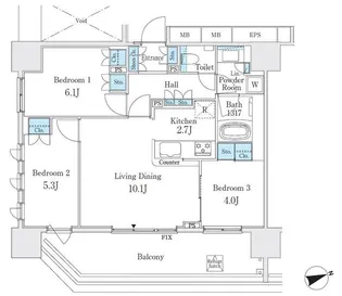 シェフルール鶴見中央【14階】の間取り