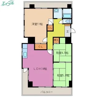 北浜田マンションB棟【5階】の間取り