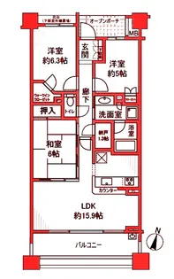 プラウド横浜鶴見市場【6階】の間取り