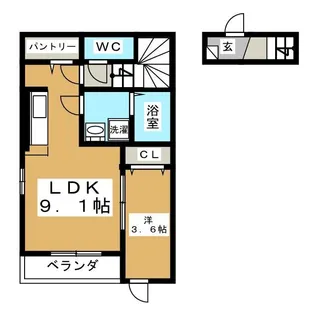 ソレイユ天皇寺東B【2階】の間取り