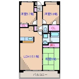 シエスタ大倉山【3階】の間取り
