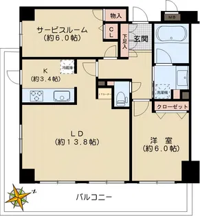 セザールアーバンデュオウエスト【3階】の間取り