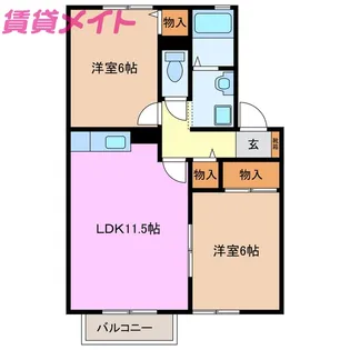 クレセントセジュールB棟【2階】の間取り