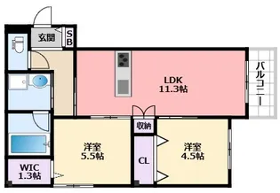 西宮市甲子園七番町ヘーベルメゾン【2階】の間取り