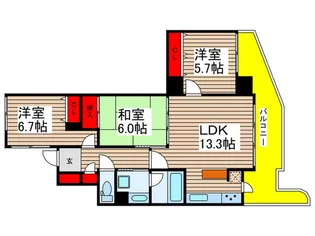 プロスペクト清澄庭園【13階】の間取り