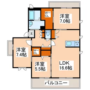 ヴィラグランデ水前寺【2階】の間取り