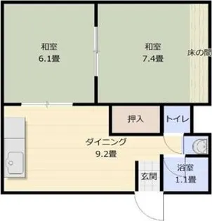 江口マンション四女子【2階】の間取り
