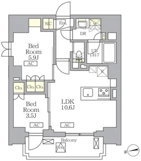 ザ・ライオンズフォーシア文京湯島【3階】の間取り