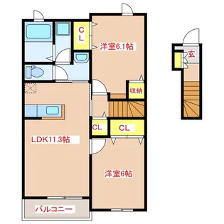 エクセルコ-ト宮崎【2階】の間取り