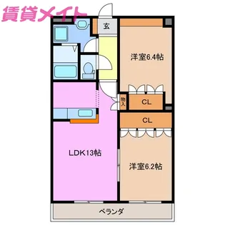 ヴァン パイン コートB棟【2階】の間取り