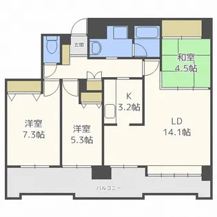 ロイヤルコートさっぽろシティセカンドコート【13階】の間取り