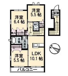 グランマスト春日野通り B棟【2階】の間取り