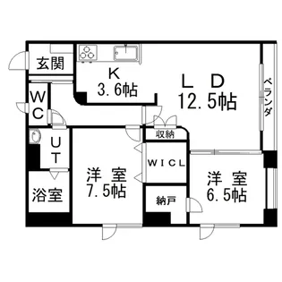 愛国西3テラスハウス【2階】の間取り