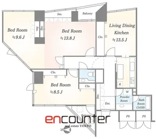 ShibauraCrystal 品川レジデンス【18階】の間取り