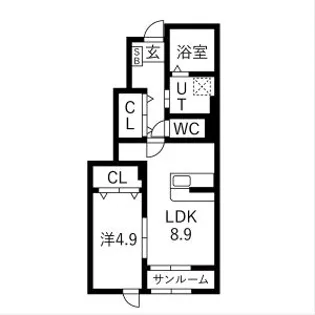 ヴィルヌーブIII【1階】の間取り