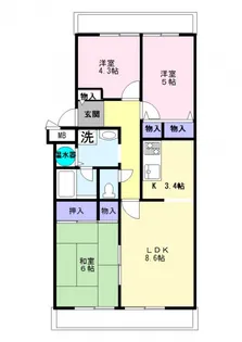 鴨居白山ハイツ【5階】の間取り