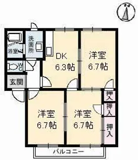 フレグランスみどり A棟【2階】の間取り