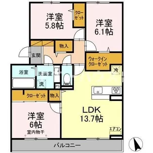 グランテージ海神H【3階】の間取り