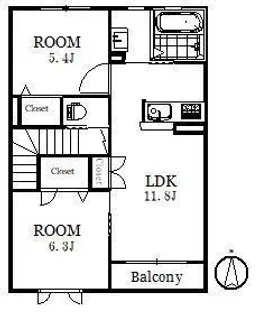 ヴィラ シャトンめぐみ野 A棟【2階】の間取り