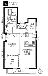 カーサピアッツァ二子玉川【4階】の間取り