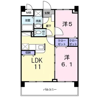 アイタス福岡【9階】の間取り
