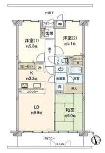 ファミール習志野大久保【5階】の間取り