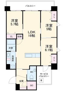 ウイングシャトー宜野湾真志喜【6階】の間取り