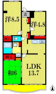 新松戸ファミールハイツ5号棟【4階】の間取り