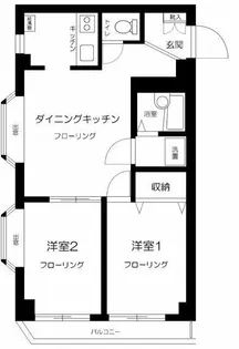 豪徳寺徒歩5分の2DKマンション【3階】の間取り