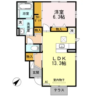 ウィット室積3 1LDK+F【1階】の間取り