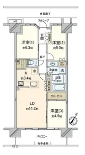 ルフォン流山おおたかの森【11階】の間取り