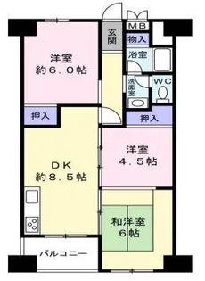 夢野ハイタウン1号棟【6階】の間取り
