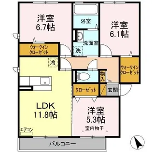 PARK HILLS MIYAKO D【2階】の間取り